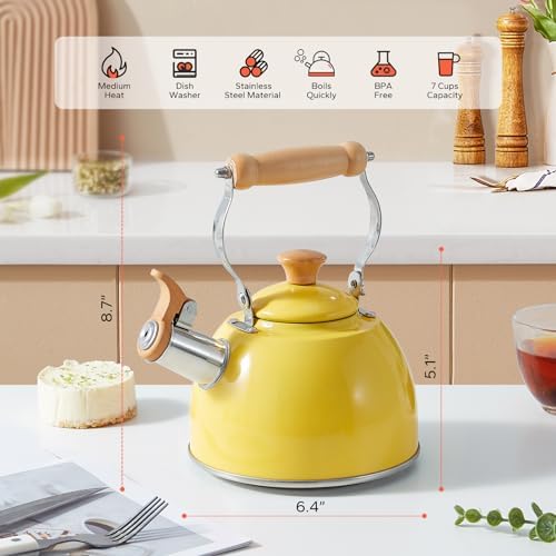 ROCKURWOK Czajnik do herbaty, kuchenka mikrofalowa gwizdek mały czajniczek, stal nierdzewna, 1,6 l żółty