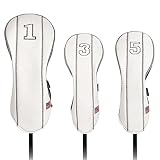 Yueaglesky Golf Club Head Covers - Driver, Fairway #3#5, Hybrid Headgear - USA Flag Design - PU Leat