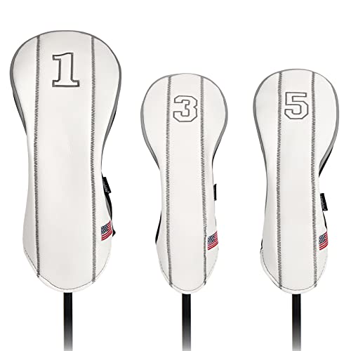 Yueaglesky Golf Club Head Covers - Driver, Fairway #3#5, Hybrid Headgear - USA Flag Design - PU Leather - 3 Piece Set for Men and Women