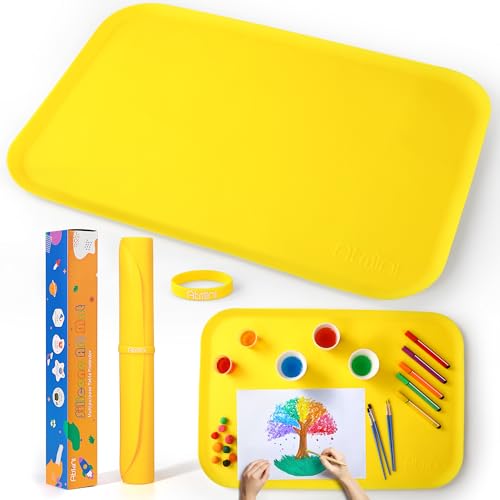 AtMini Tapete de areia para brinquedos infantis, silicone impermeável com revestimento antiaderente, almofada impermeável, tapete de silicone antiderrapante (amarelo)
