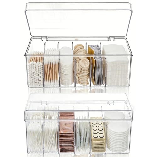 Acshio 2 Pack Lash Extension Organizer Clear Small Eyelash Cart Storage Boxes with 6 Compartments Separated Large Capacity Eyelash Extension Supplies Storage Container for Lash Techs