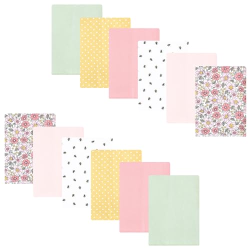 Luvable Friends Hudson Baby Flannel Burp Cloths 12pk, Pink Yellow Floral
