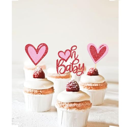 24Pcs Happy Valentine's Day Cupcake Toppers,Sweet Love Theme Cupcake Picks for Valentine's Cake Decorations (Oh baby) - Image 3