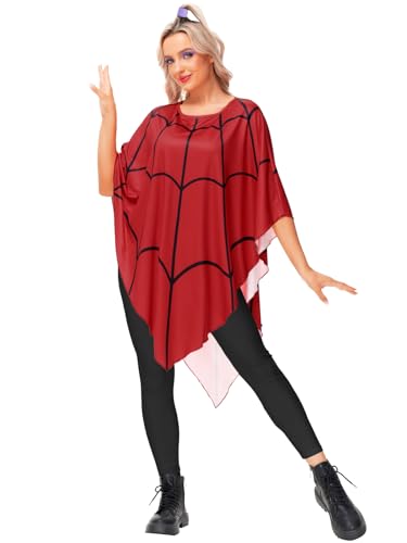 Women Spiderweb Lydia Costume Halloween Adult Spider Web Vampire Deetz Poncho Party Red Cape
