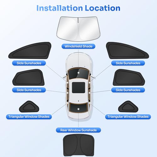 Image of Canvcle Window Shades for 2013-2021 Ford Fusion Accessories Windshield Sun Shade Side Rear Window Covers Sunshade Sun Visor Shield Privacy Protection for Camping Keep Vehicle Cool Black 8PCS