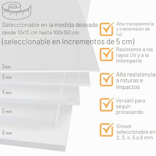 Miniatura 2 de Dr24 - Placa De Cristal Acrílico 60 X 60 Cm, Corte A Medida, 3 Mm De Grosor Placa De Cristal Acrílico De Alta Transparencia, Resistente A Roturas, Resistente A Los Rayos Uv En La Medida Que Desee