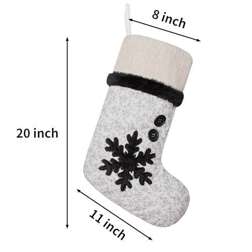 BHD BEAUTY White and Black Embroidery Christmas Stockings Set 2 Xmas Stockings Decoration with Pattern 20