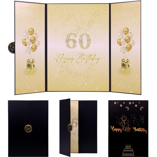 MOIYYIA Black Gold 60th Birthday Party Decorations – Happy 60th Birthday Signature Guest Book for Men & Women, Cheers to 60 Years Signing Card Board, Unique Party Supplies & Keepsake Gift