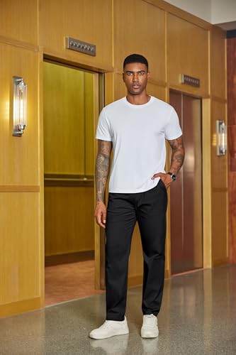 COOFANDY Men's Casual Pants Drawstring Elastic Waist Chino Pants Straight Leg Slacks Cotton Twill Trousers with Pockets4