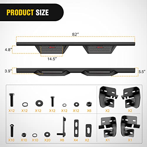 Image of Nilight Running Boards Compatible for 2009-2018 Dodge Ram 1500 Crew Cab 2019-2024 1500 Classic 2010-2024 2500 3500 4 Inch Drop Side Steps Bolt-on Black Powder Coated Nerf Bars