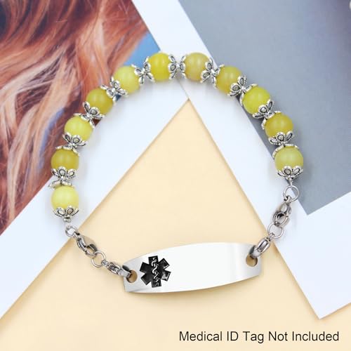 Image of Interchangeable DIY Semi-Finished Medical Alert Bracelet - 8mm Natural Stone Bead Adjustable Dual-Use Bracelet - YA5062
