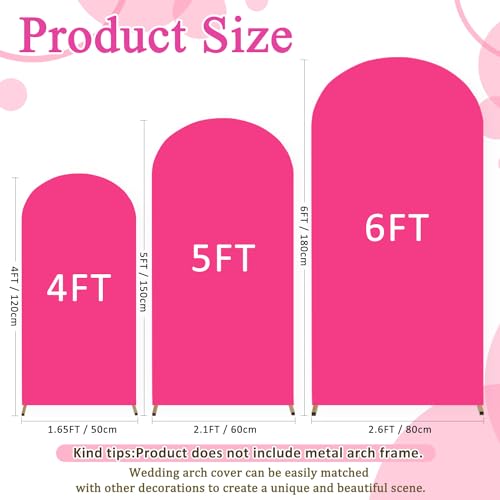 Image of FOTSHARER Hot Pink Arch Cover Set of 3 Spandex Arch Cover Backdrop Fabric 4FT 5FT 6FT Chaira Wedding Arch Stand Covers Balloon Round Top Arched Covers Stretchy Backdrop Fuchsia Decor