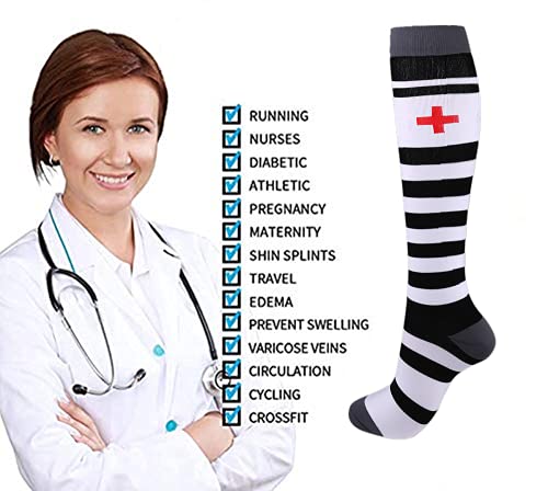 Cheeroyal 6 pares de calcetines de compresión de 20 a 30 mmHg para hombres/mujeres recuperación enfermeras correr maternidad embarazo vuelo viaje médico salud deporte - imagen 3