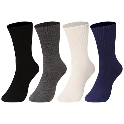 JZTRY Women's Socks, Cotton Crew Socks with Seamless Toe, Womens Socks for Running, Hiking, Casual, Office& School, 4 Pairs (Blue)