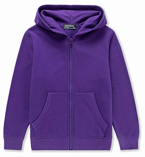 DOTDOG Unisex Kids Soft Brushed Fleece Basic Hooded Sweatshirt Full Zip-Up Hoodie for Boys or Girls (Age 3-12 Years)(purple, xl)