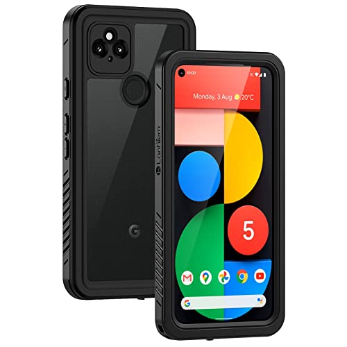 Lanhiem for Google Pixel 5 Case, IP68 Waterproof Dustproof with Built-in Screen Protector, Heavy Duty Full Body Protective Phone Case for Pixel 5, Black/Clear