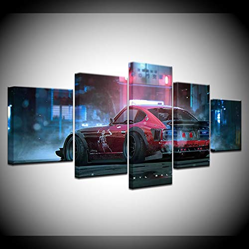 Toile voiture rouge 5 pièce pour décoration murale moderne de salon