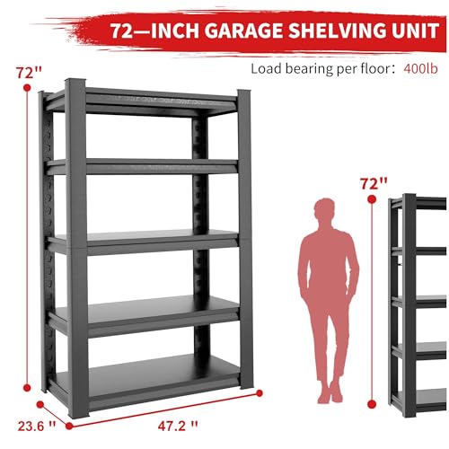 OPTYMIRA Garage Shelving Units and Storage,72"X48"X24"Inches Deep Heavy Duty Metal Shelves Adjustable,2000lbs Garage Storage Shelves,Sturdy Utility Rack Industrial Tool Shelf for Basement Shop