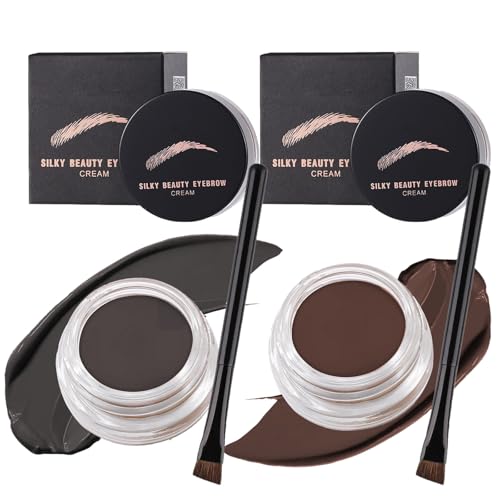 Eyebrow Pomade - Waterproof Brow Pomade & Eyebrow Cream with Angled Brush, Quick Dry Smudge Proof Long Lasting Brow Colour for Defined 3D, Light Brown Matte Finish, All Day Wear (Black&DarkBrown)