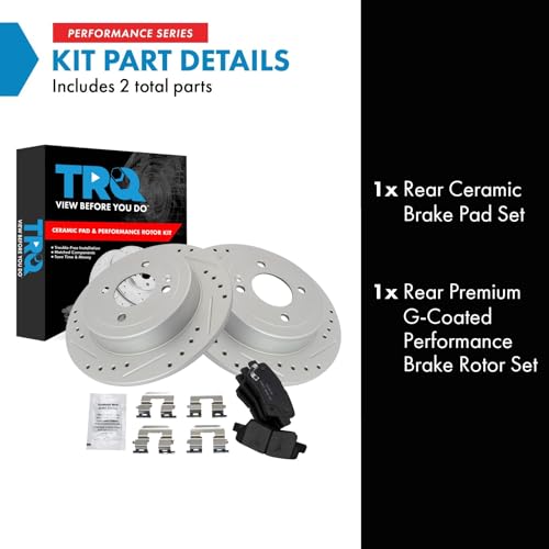 Image of TRQ Performance Rear Brake Pad and Rotor Set Ceramic Drilled Slotted Coated Rotors Compatible with 2012-2017 Hyundai Accent 2012-2017 Kia Rio