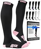 SB SOX Lite Compression Socks for Men & Women (15-20mmHg) – Best Compression Socks for Travel, Sports, and Daily Wear - XXL Sizes too! (Black/Pink, S/M)
