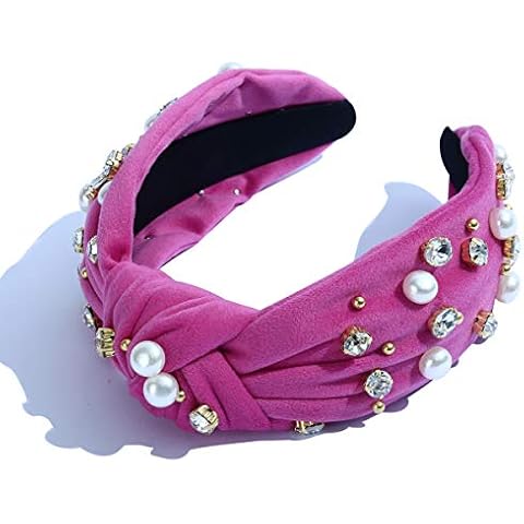 FEDANS Pearly Crystal Knotted Women Headband Luxury Pink Jeweled Embellished Top Hairband Fashion Elegant Ladies Hair Band Cover