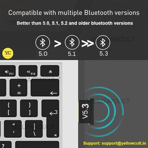 Image of YellowCult USB Bluetooth Adapter, 5.3 Bluetooth Adapter for PC, Bluetooth Dongle Receiver & Transmitter for Laptop CPU Keyboard Mouse Headphone Speakers Printer, Plug & Play for Windows 11 /10 /8.1