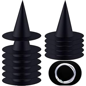 SATINIOR 12 Pieces Halloween Decorations Witch Hat Decor Hanging Decorative Witch Hat with 118.1 Feet Hanging Rope for…