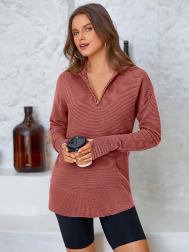 Image of PRETTYGARDEN Womens Long Sleeve Quarter Zip Pullover Sweater