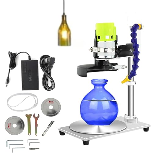 WFUAHA Cortero De Botella De Vidrio Eléctrico, Kit De Cortador De Botellas De Bricolaje con 2 Piezas De Corte De Corte De 4 Pulgadas Y Abridor De Hoyos, Ajuste De Siete Velocidades