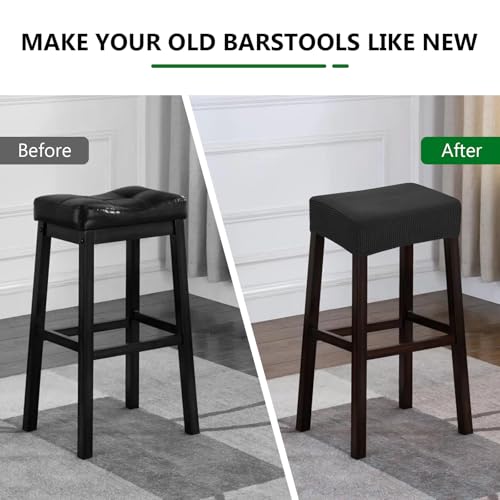 Image of YISUN Stool Covers Rectangle - 2 Pack Stretch Waterproof Saddle Seat Cover Counter Bar Stools Bar Chairs Covers Kitchen Island Chairs Cushion Protector (2, Black)