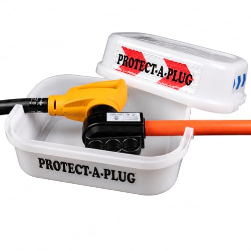 Protect-A-Plug RV Camper Cord and Plug Protector - Easily Elevates & Fully Encloses Large 30 & 50 Amp Plugs to Shield from The Elements - UV Protected Polyethylene - Sourced and Made in The USA