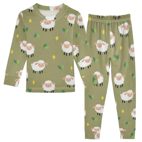 Pajama Sets Long Sleeve Sheep Pattern with Leaves Soft Comfy Sleepwear 2 Piece PJS 3-8T