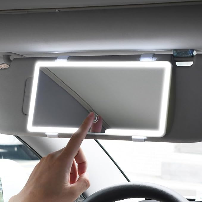 BIRDLINE Car Sun Visor Vanity Mirror, Led Light Mirror With 3 Light Modes & 80 LED, Multifunctional Rechargeable Makeup Mirror, Dimmable Touch Control, Car Light Up Mirror Universal For Car, SUV.