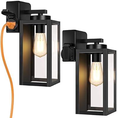 BesLowe 2-Pack Porch Lights Outdoor with UL Certified Outlet, Modern Outdoor Wall Lights Exterior Lighting Fixtures Waterproof, Exterior Wall Sconces Outside Lights for House Front Door Garage, Black