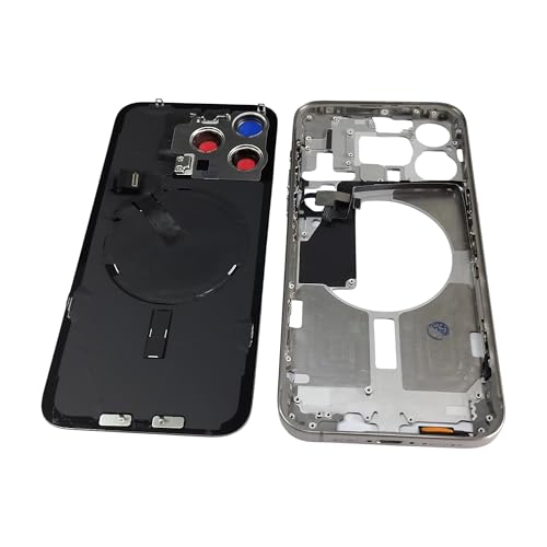 Back Glass & Middle Frame Housing & Power & Volume Button & Rear Battery Cover & Wireless Charging Flex & Battery Adhesive Replacement Compatible with iPhone 15 Pro Max 6.7 Inch (US) (Titanium)