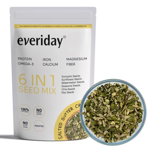 Everiday Salted Butter Crunch Roasted 6-in-1 Super Seed Mix | 250g | Pumpkin, Sunflower, Watermelon, Sesame, Chia & Flax | Healthy Crunchy Snack for Daily Nutrition | High Protein, Fibre & Omega-3 | Vegan & Gluten-Free