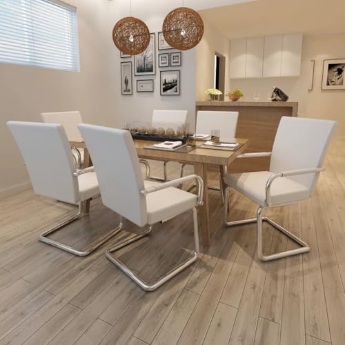 Sinkzol Sillas de comedor voladizo (6 unidades, piel sintética, tapizadas, asiento ergonómico, reposabrazos, estructura de hierro estable, para cocina, salón, comedor y comodidad)