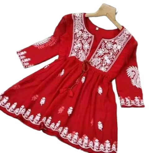 Image of Gauri Laxmi Enterprise Women's Embroidered Georgette Peplum Top | Ethnic Tunic Kurti with Sheer Sleeves | Casual Top for Women
