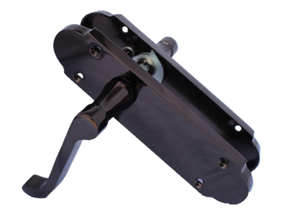 Haven Heritage Black Nickle Shaped Door Handle Victorian Design Scroll Lever On Back Plate Size 170mm x 42mm. Sold as 1 x Pair (Latch Handle Set x 1)
