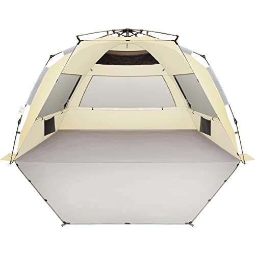 Oileus XX-Large Pop Up Beach Tent Sun Shelter for 5-6 Person Portable Sun Shade Instant Tent for Beach with Carrying Bag, Stakes, 6 Sand Pockets, Anti UV for Fishing Hiking Camping Khaki