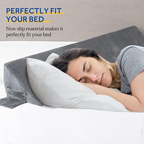 Silkyrest Bed Wedge Pillow, Mattress Gap Filler For Headboard, Memory Foam Bolster Triangle Pillow With Velvet Cover And Side Pockets, Queen Size 60" X 8"X 6" #TOP4