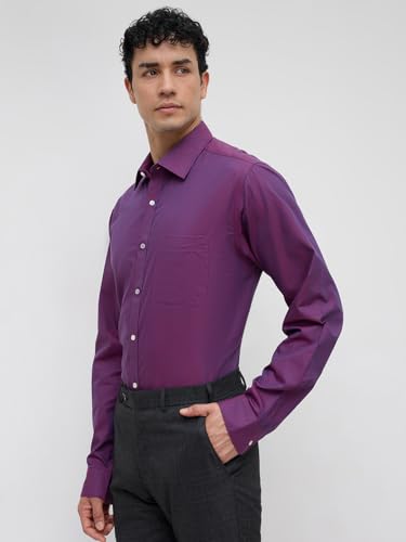 Image of Raymond Men Slim Fit Solid Pattern Pure Cotton Semicutaway Collar Full Sleeve Formal Shirt