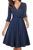 Manydress Women's Long Sleeve V Neckline Fit and Flare Vintage Swing Midi Cocktail Party Wrap Dress...