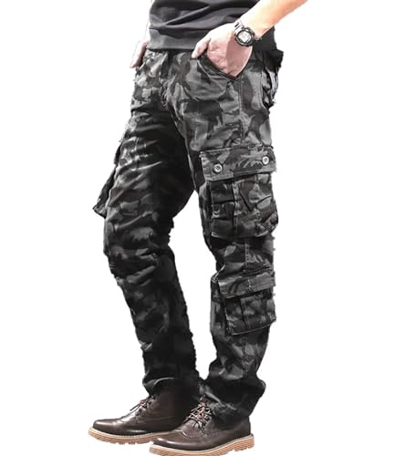 BAYAMO Mens Camo Cargo Pants Military Fatigue BDU Pant Hunting Combat Work Hiking Casual Pants with 8 Pockets (Camo Black,36) — view 2