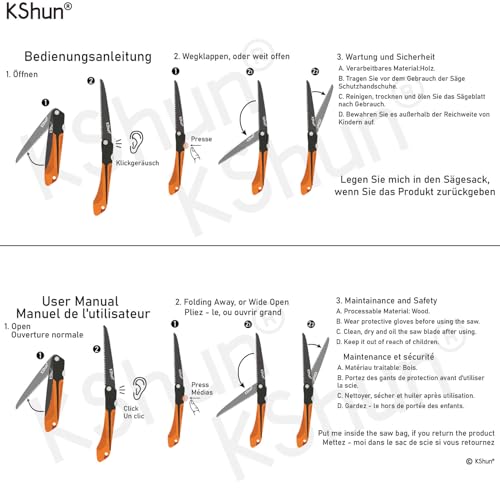 Garten Klappsäge 25cm Sägeblatt 1,1mm dick SK85 Stahl 3-seitig geschärfte Sägezahne Holzsäge 6 TPI Wandern Camping Überleben im Freien Schneiden von Holz Bäume beschneiden Pfad löschen