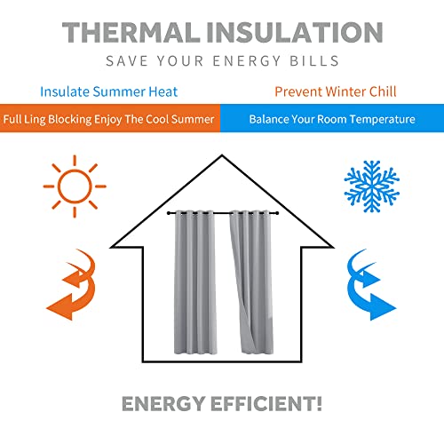 Ryb Home 3 Layer Curtains Soundproof Blackout Thermal Insulated Ideal Window Curtain Set For Baby Nursery Bedroom Living Room Playroom, W 52 X L 108 Inches, Sliver Grey, 1 Pair #TOP1