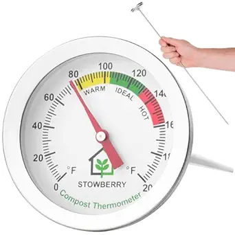 Compost Thermometer 20 Inch – Stainless Steel Soil Temperature Gauge with 2 Inch Dial – Long Probe Thermometer for Garden, Backyard, and Home Composting