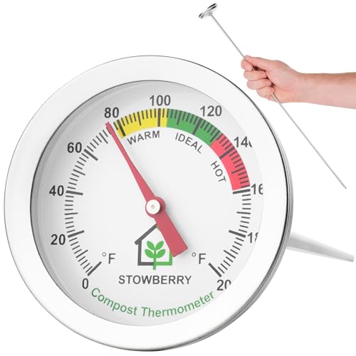 Compost Thermometer 20 Inch Stainless Steel Soil Temperature Gauge with 2 Inch Dial Long Probe Thermometer for Garden Backyard and Home Composting