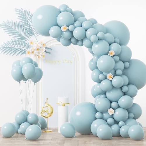Image of Voircoloria 130pcs Pale Aqua Balloons Different Sizes 18 inch 12 inch 10 inch 5 inch Aqua Blue Latex Balloon Garland Arch Kit for Birthday Baby Shower Graduation Wedding Gender Reveal Anniversary Party Decorations